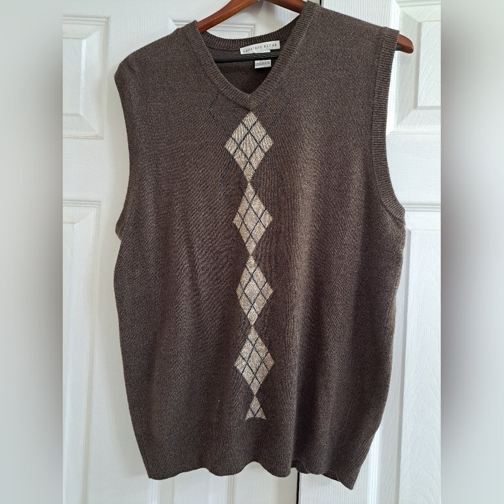Geoffrey Beene V-Neck Brown Argyle Sweater Vest